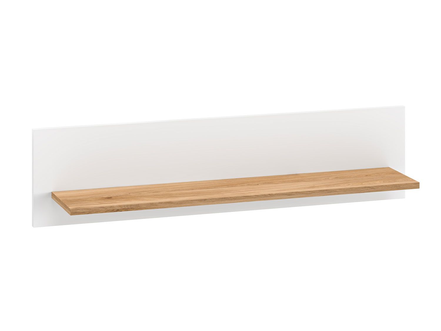 Étagère suspendue / Tablette murale avec une étagère Mackinac 10, Couleur : Blanc / Chêne, dimensions : 25 x 101 x 21 cm, facile à combiner avec d'autres meubles
