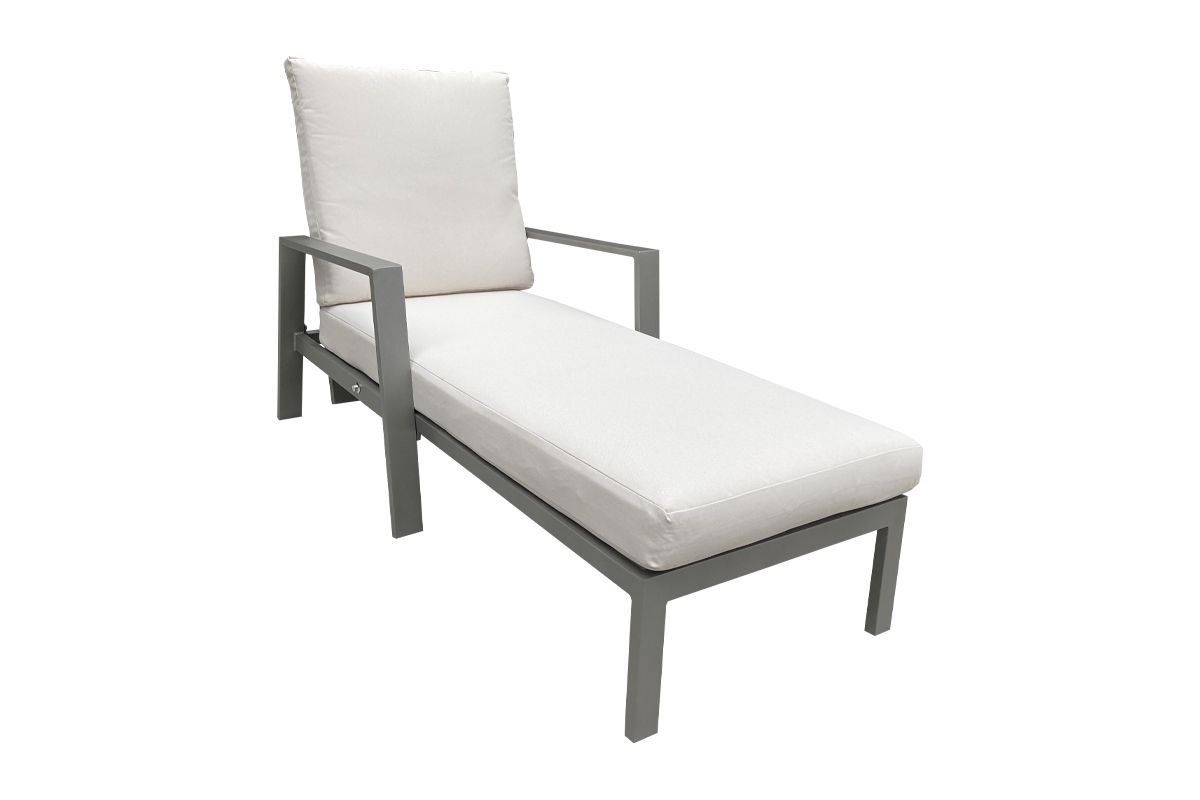 Chaise longue Triest avec rembourrage & dossier réglable en aluminium - Couleur : gris aluminium, longueur : 1570 mm, largeur : 800 mm, hauteur : 900 mm, hauteur de la chaise longue : 400 mm