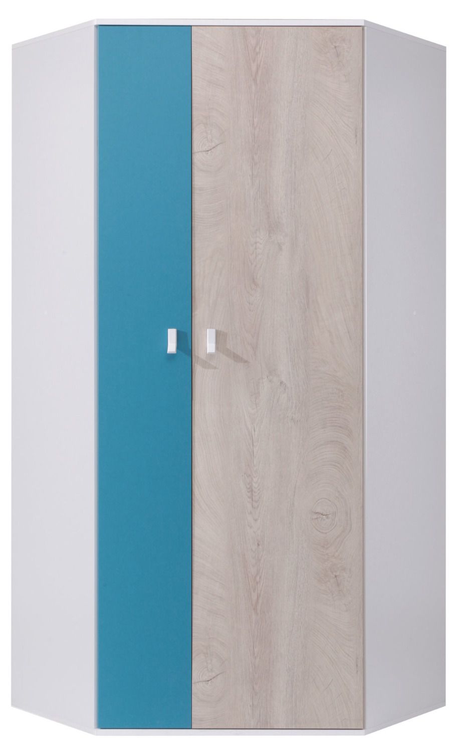 Chambre d'adolescents - armoire à portes battantes / armoire d'angle Aalst 16, couleur : chêne / blanc / bleu - Dimensions : 190 x 90 x 90 cm (H x L x P)