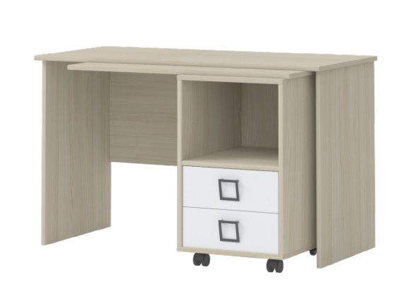 Chambre enfants - Bureau Benjamin 29, couleur : cendre / blanc - Dimensions : 76 x 125 x 60 cm (H x L x P)