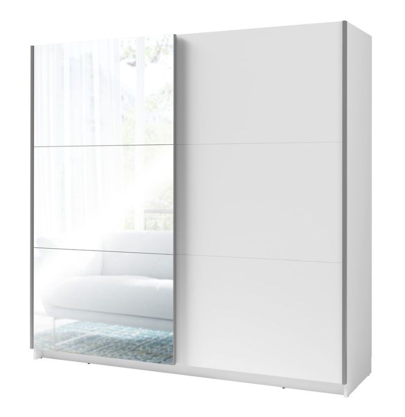 Armoire / penderie à portes coulissantes Lamia, Couleur : Blanc - Dimensions : 207 x 201 x 62 cm (H x L x P)