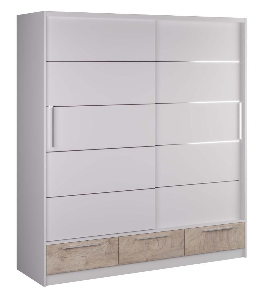 Armoire à portes coulissantes / Armoire Sidonia 08, Couleur : Chêne / Blanc - Dimensions : 220 x 149 x 62 cm (H x L x P)