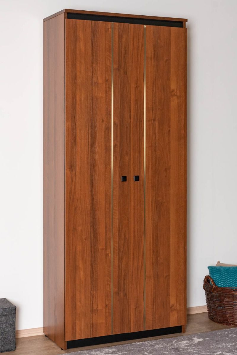 Armoire Mojokerto 24, Couleur : Noyer / Noir - Dimensions : 194 x 80 x 39 cm (h x l x p)