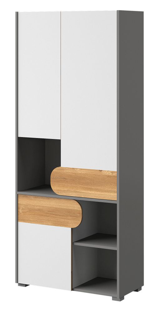 Chambre de jeunes - Armoire à portes battantes / Penderie Klemens 02, Couleur : Gris / Blanc / Chêne - Dimensions : 190 x 80 x 38 cm (H x L x P)