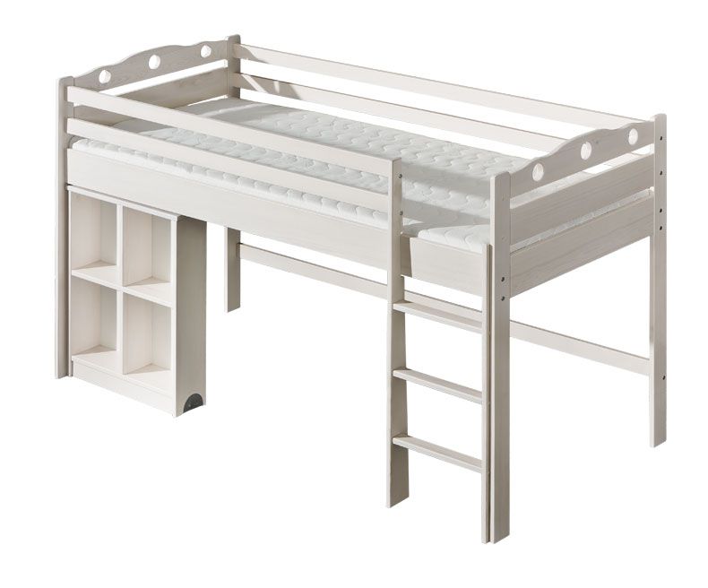 Lit d'enfant / mezzanine Milo 23 avec bureau, couleur : blanc, solide, surface de couchage : 90 x 200 cm (L x l)