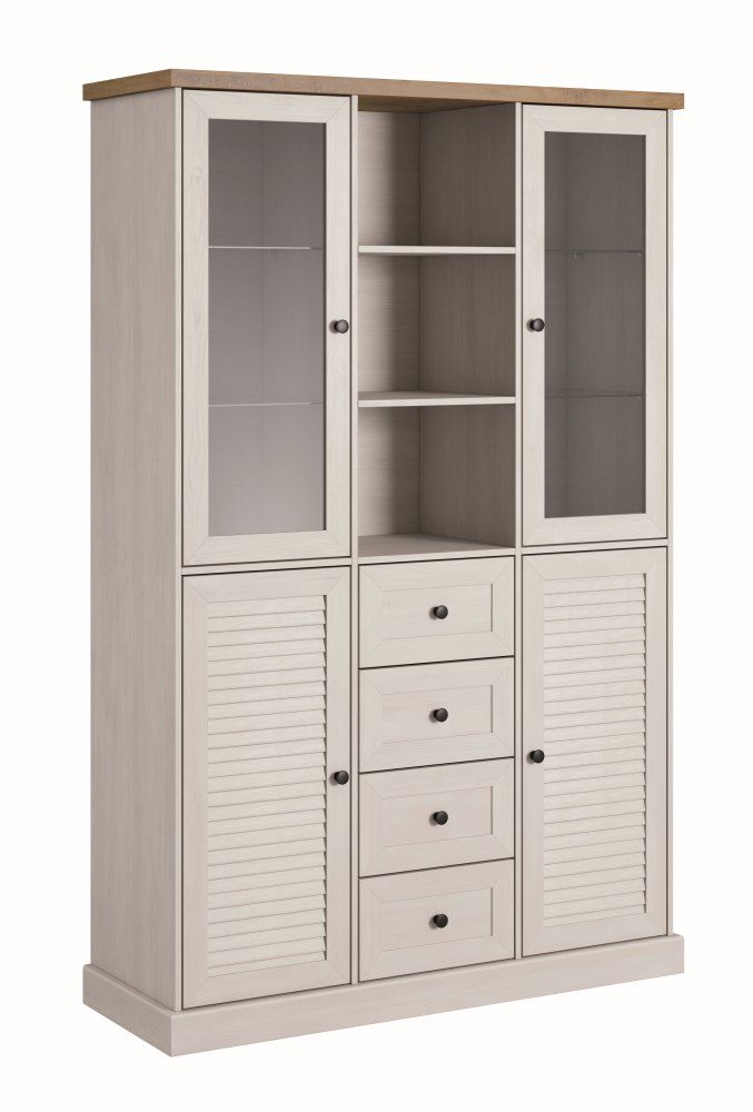 Vitrine Lägern 10, couleur : blanc pin / brun chêne - 203 x 130 x 46 cm (h x l x p)