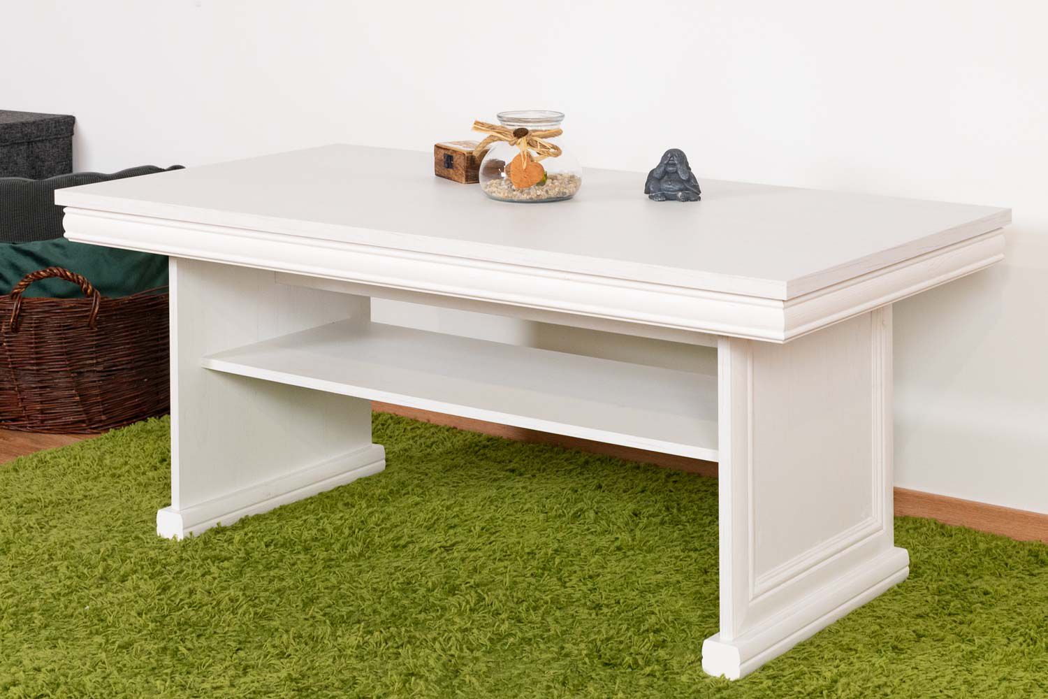 Table basse Sentis 21, couleur : blanc pin - 53 x 125 x 65 cm (h x l x p)