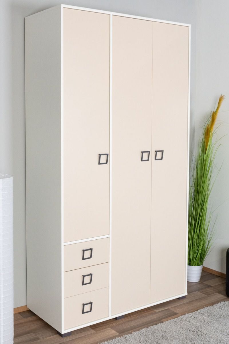 Chambre d'enfant - Armoire à portes battantes / armoire Benjamin 19, couleur : blanc / crème - Dimensions : 236 x 126 x 56 cm (H x L x P)