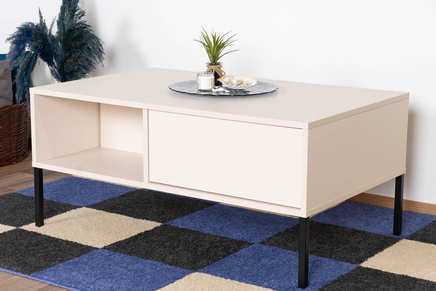 Table basse simple avec un tiroir Zaghouan 11, Couleur : Beige - Dimensions : 44,5 x 96,9 x 60 cm (H x L x P)