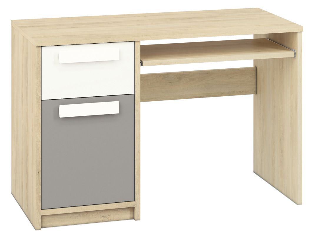 Chambre des jeunes - Bureau Greeley 14, couleur : hêtre / blanc / gris platine - Dimensions : 78 x 119 x 55 cm (H x L x P), avec 1 porte, 1 tiroir et 2 compartiments