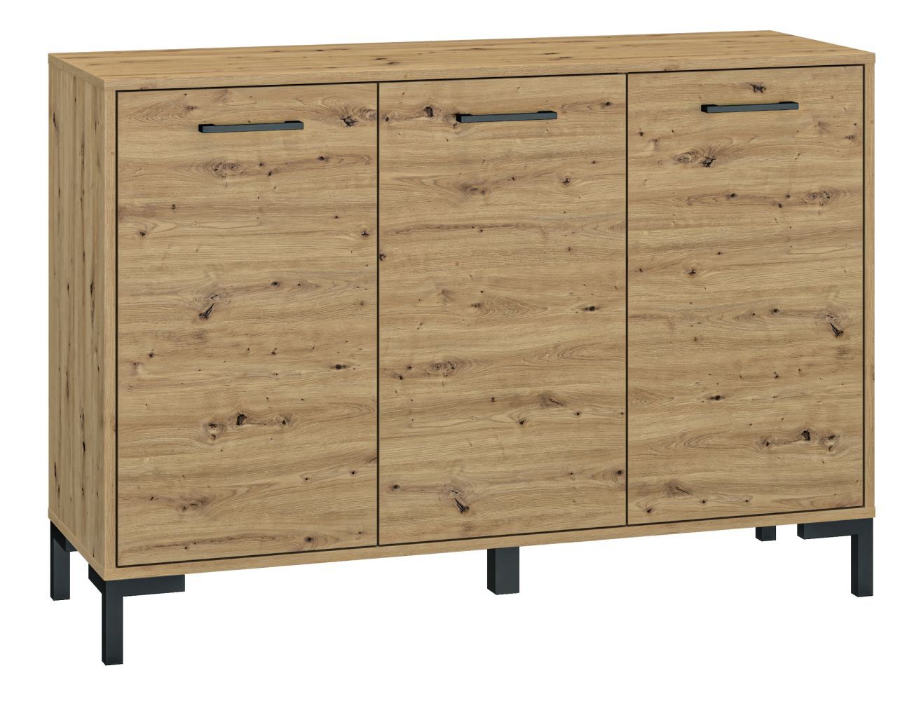 Commode Pandrup 10, Couleur : Chêne - Dimensions : 83 x 120 x 40 cm (h x l x p), avec 3 portes et 4 compartiments