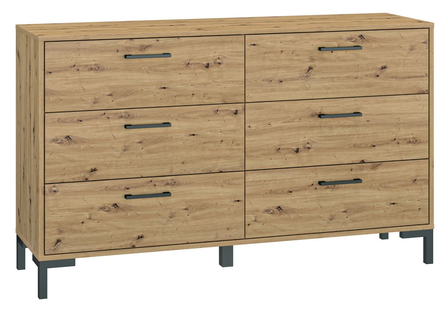 Commode Pandrup 11, Couleur : Chêne - Dimensions : 83 x 138 x 40 cm (h x l x p), avec 6 tiroirs