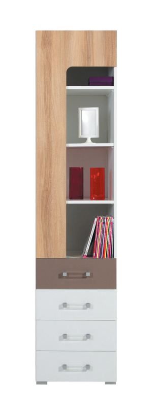 Chambre d'adolescents - Armoire "Lian" 07, Marron clair / Blanc / Cappuccino - Dimensions : 195 x 45 x 40 cm (H x L x P)