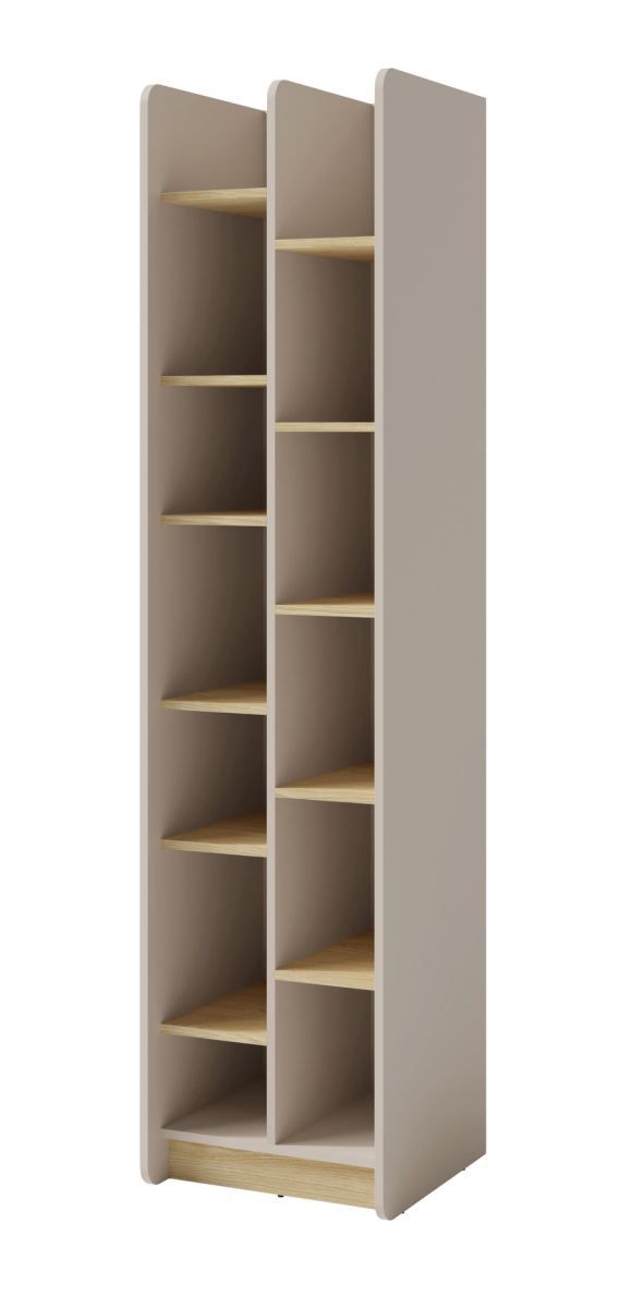 Étagère Sampont 04, beige / chêne clair, 195 x 55 x 42 cm, avec 11 compartiments, chants ABS, finition de haute qualité, stable et de grande qualité