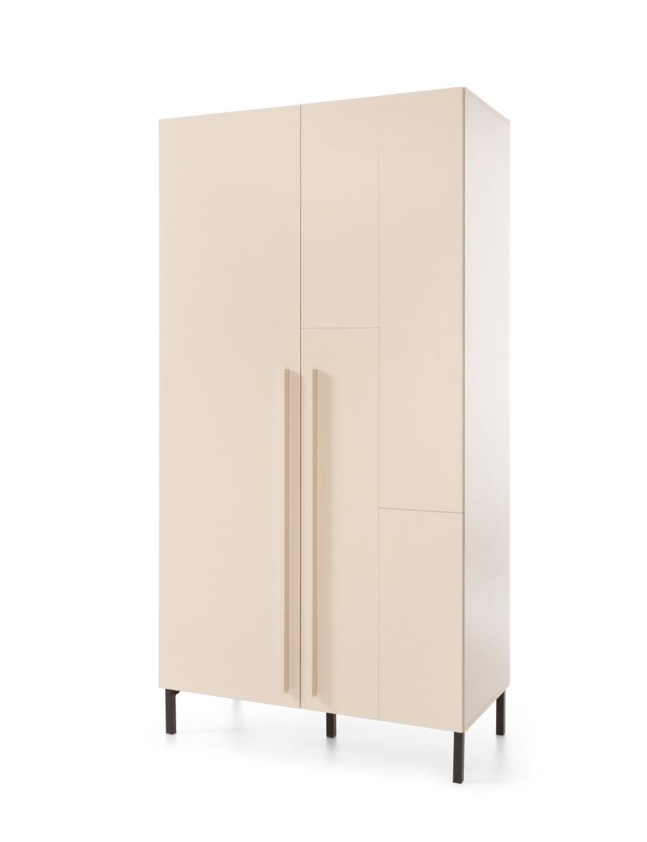 Armoire à deux portes Authie 02, beige, 195 x 100 x 50 cm, avec 5 compartiments et 1 tringle à vêtements, chants ABS, finition de haute qualité