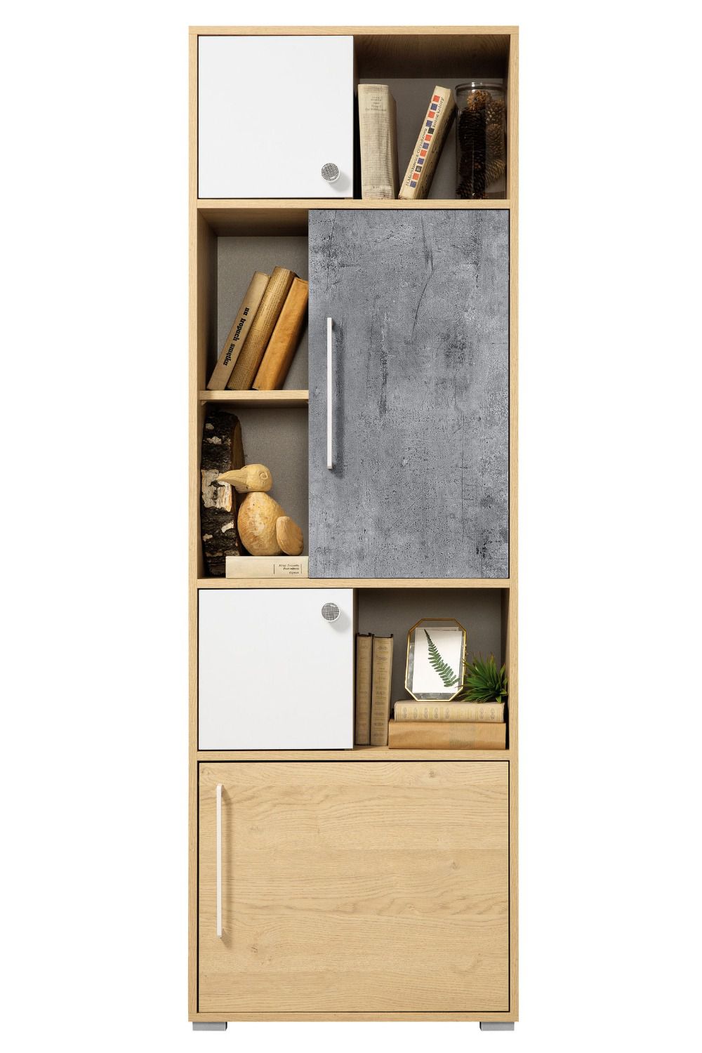 Chambre de jeunes - Armoire Modave 04, Couleur : Chêne / Blanc / Gris - Dimensions : 182 x 60 x 40 cm (H x L x P)