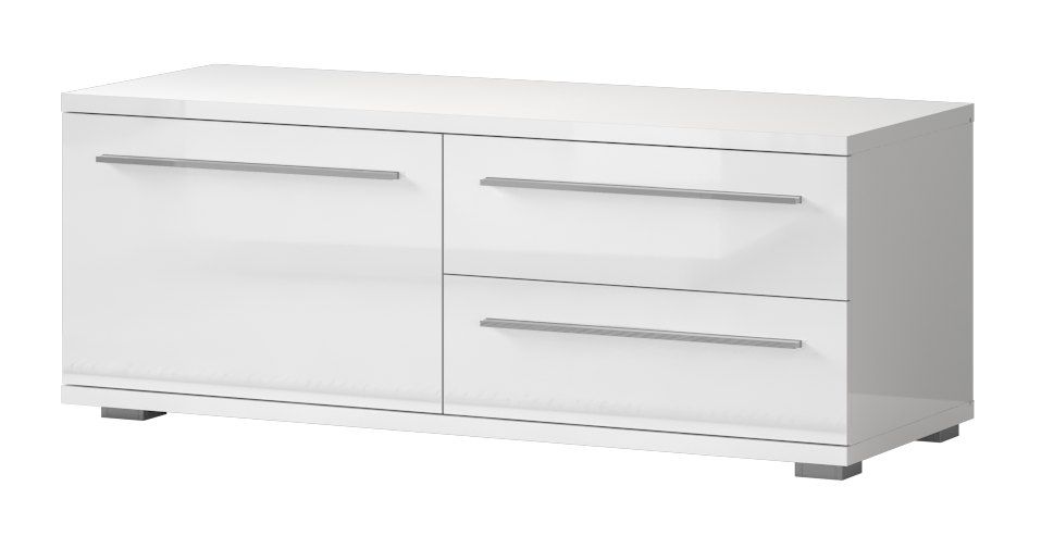 Meuble TV Garim 24, couleur : blanc brillant - 46 x 120 x 45 cm (H x L x P)