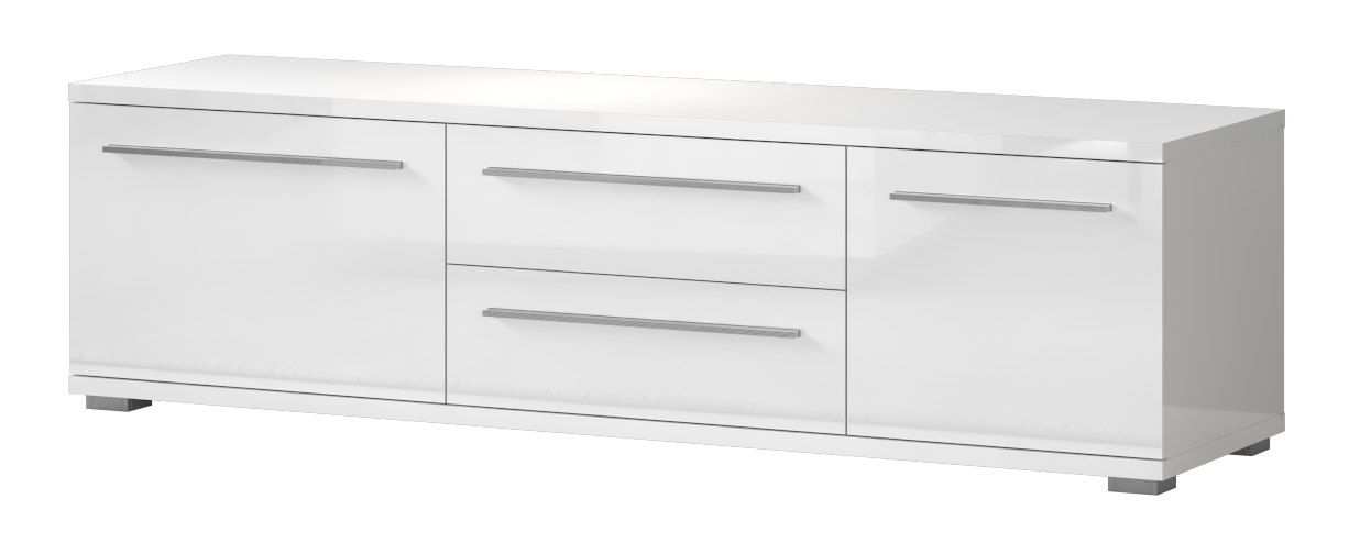 Meuble TV Garim 31, couleur : blanc brillant - 46 x 165 x 45 cm (H x L x P)