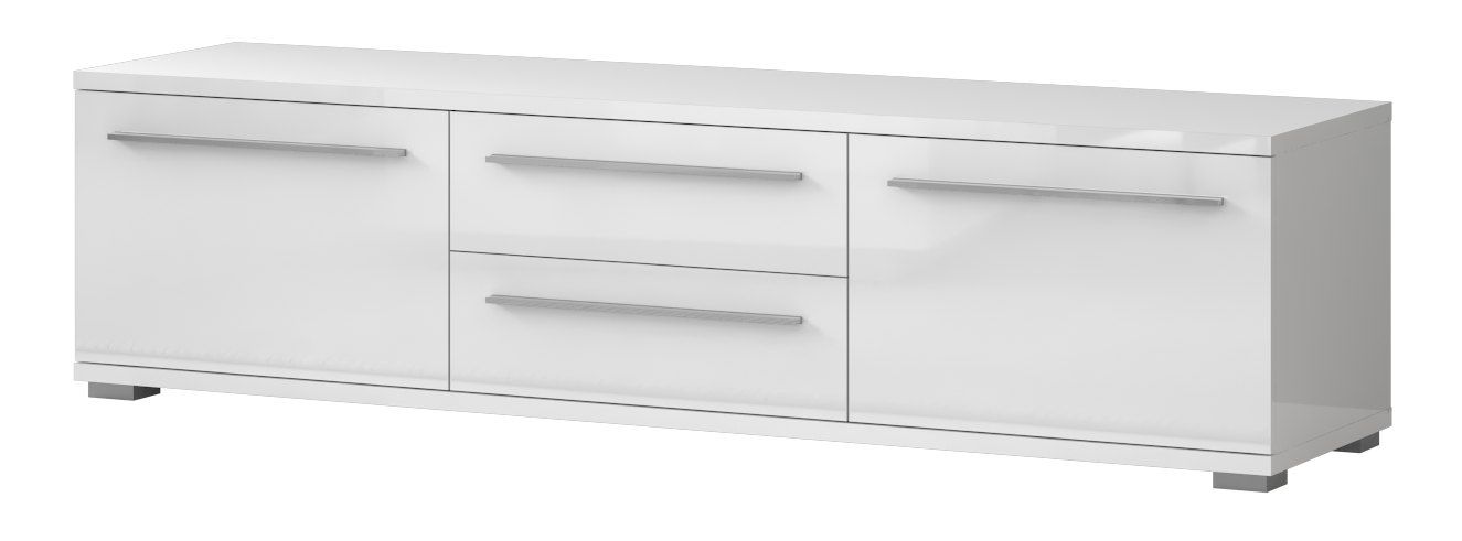 Meuble TV Garim 34, couleur : blanc brillant - 46 x 180 x 45 cm (H x L x P)