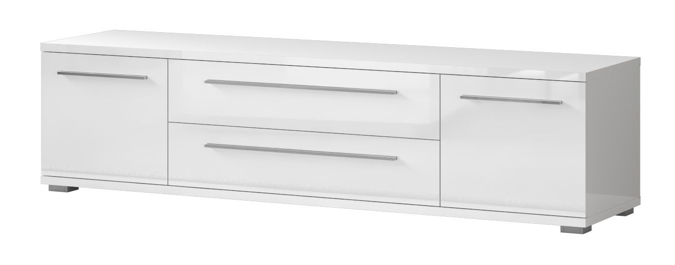 Meuble TV Garim 35, couleur : blanc brillant - 46 x 180 x 45 cm (H x L x P)