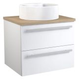 Meuble sous-lavabo Bidar 50, couleur : blanc brillant / chêne - 53 x 60 x 45 cm (H x L x P)