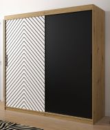 Armoire moderne avec grand espace de rangement Mulhacen 26, Couleur : Chêne Artisan / Blanc mat / Noir mat - Dimensions : 200 x 200 x 62 cm (h x l x p), avec 10 compartiments et deux tringles à vêtements