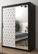 Armoire avec porte miroir Dom 90, Couleur : Noir mat / Blanc mat - Dimensions : 200 x 150 x 62 cm (h x l x p), avec cinq casiers et deux tringles à vêtements