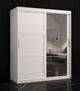 Armoire avec une porte miroir Liskamm 33, Couleur : Blanc mat - Dimensions : 200 x 150 x 62 cm (h x l x p), avec cinq casiers et deux tringles à vêtements