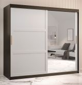 Armoire moderne avec grand espace de rangement Liskamm 43, Couleur : Noir mat / Blanc mat - Dimensions : 200 x 200 x 62 cm (h x l x p), avec une porte à miroir