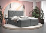 Lit Boxspring moderne Pirin 24, Couleur : Gris - Surface de couchage : 160 x 200 cm (l x L), avec grand espace de rangement