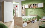 Ensemble chambre à coucher moderne pour enfants Velle 01, 4 pièces, Couleur : Chêne Sonoma / Blanc