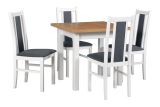 Salle à manger - Ensemble complet L, 5 - pièces, peu encombrant, couleur du bois : blanc/chêne, plateau de table en stratifié résistant aux rayures, design simple, fauteuils en bois rembourrés