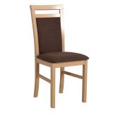 Chaise en bois Smilten avec rembourrage confortable, bois de hêtre massif en chêne Sonoma, hauteur d'assise de 47 cm, rembourrage en mousse T-25, revêtement en tissu marron