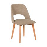 Chaise de salle à manger couleur hêtre Voru rembourrée, revêtement en tissu PES et nylon, rembourrage en mousse T-25, aspect classique, bois de hêtre, tissu couleur beige