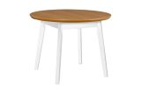 Table de salle à manger ronde ANSIS en blanc/chêne, dimensions Ø 100/130, hauteur du plateau 32 mm, surface plaquée, pieds en bois, robuste, bois de qualité supérieure