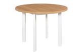 Table de salle à manger LEVA en blanc/chêne, ronde, dimensions Ø 100, hauteur du plateau 32 mm, plateau en stratifié, pieds en bois stables, design moderne