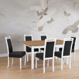 Salle à manger - set complet X, 7 - pièces, grande table de salle à manger en blanc/chêne, design moderne et simple, 6 chaises stables en bois rembourrées