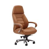 Chaise de bureau ergonomique Apolo 120, Couleur : Caramel / Chrome, avec rembourrage souple aspect cuir