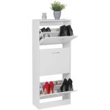 Armoire à chaussures avec 3 compartiments à clapet, Couleur : Blanc - dimensions : 125 x 50 x 24 cm (h x l x p), pour env. 18 paires de chaussures