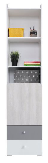 Chambre de jeunes - Armoire Floreffe 06, Couleur : Blanc / Chêne blanc / Gris - Dimensions : 190 x 45 x 40 cm (H x L x P)