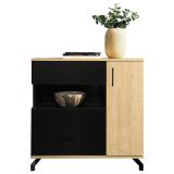 Commode Riemst 11, Couleur : Chêne / Noir - Dimensions : 89 x 90 x 40 cm (H x L x P)