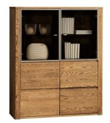 Vitrine Jussara 02, couleur : ambre, chêne partiellement massif - 150 x 124 x 42 cm (h x l x p)