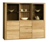 Vitrine Jussara 12, couleur : naturel, chêne partiellement massif - 150 x 178 x 42 cm (h x l x p)