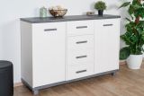 Chambre d'adolescents - Commode Hermann 06, couleur : blanc blanchi / gris, partiellement massif - 91 x 140 x 40 cm (h x l x p)