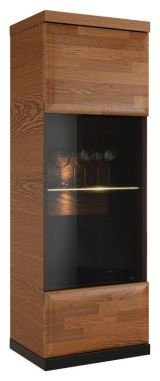 Armoire murale "Postira" 17, couleur : noyer / noir, partiellement massif, charnières de la porte à gauche - Dimensions : 120 x 42 x 34 cm (H x L x P)