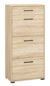 Armoire à chaussures Vacaville 14, Couleur : Chêne clair de Sonoma - Dimensions : 126 x 60 x 34 cm (h x l x p), avec 3 portes, 1 tiroir et 6 compartiments