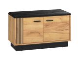 Banc avec espace de rangement / Armoire à chaussures Lautela 03, Couleur : Chêne / Noir - Dimensions : 49 x 80 x 34 cm (h x l x p), avec 2 portes et 2 compartiments