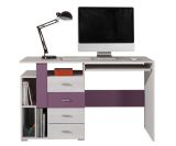 Chambre des jeunes - Bureau "Emilian" 13, pin blanchi / violet - Dimensions : 76,50 x 125 x 55 cm (H x L x P)