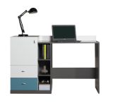 Bureau de la chambre des jeunes Ohey 09, couleur : gris / blanc / bleu - Dimensions : 84 x 130 x 55 cm (h x l x p)