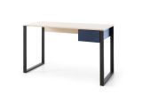 Bureau Authie 09, Beige / Bleu foncé, 75 x 125 x 56 cm, avec 1 tiroir pratique, chants ABS, beaucoup de surface de rangement, montage simple et rapide